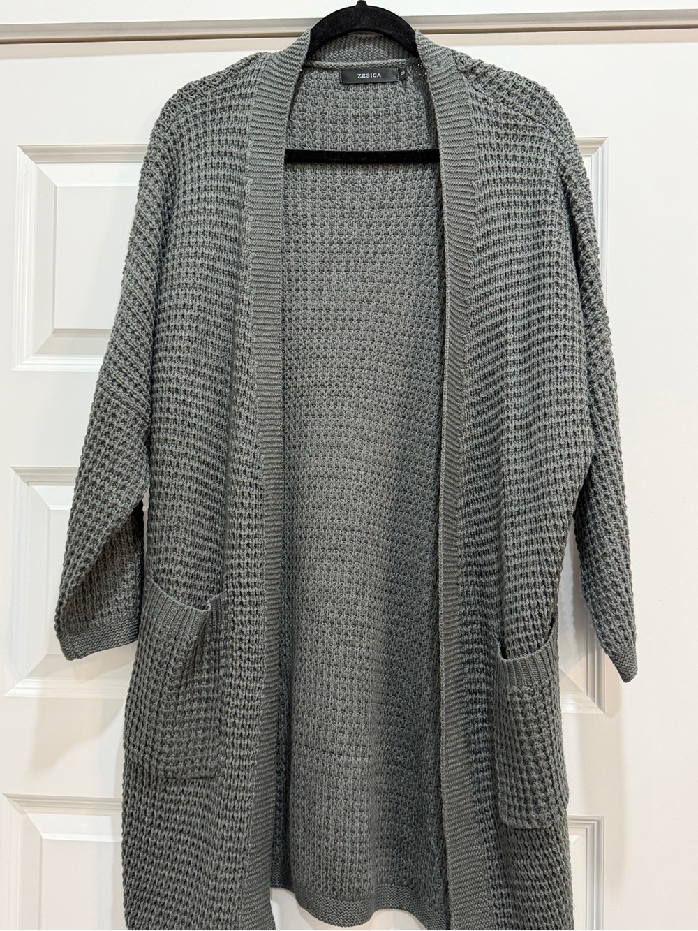 Make an Offer - Gray Open-Front Waffle Knit Women's Cardigan